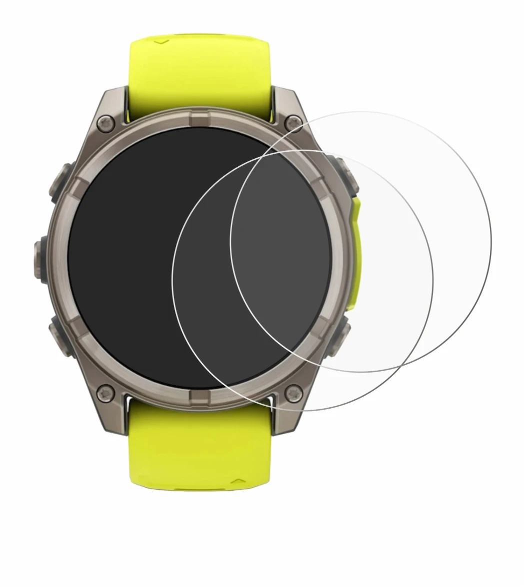 Image de l'appareil Garmin Fenix 8 Solar (47 mm) avec une grande variété de protections d'écran.