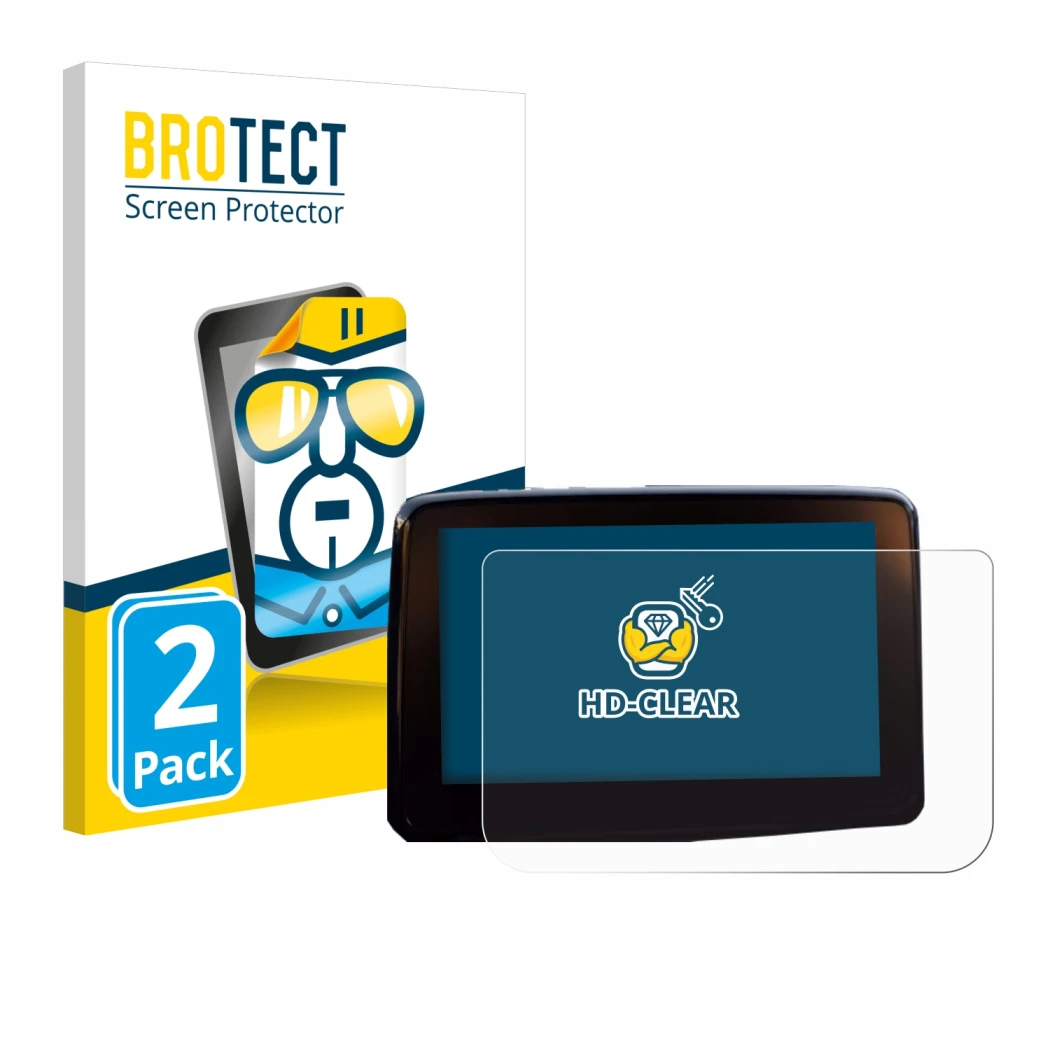 Face avant d’un emballage produit avec le logo de la marque BROTECT. À côté, l’appareil Mazda 2 BJ 2024 est représenté avec la