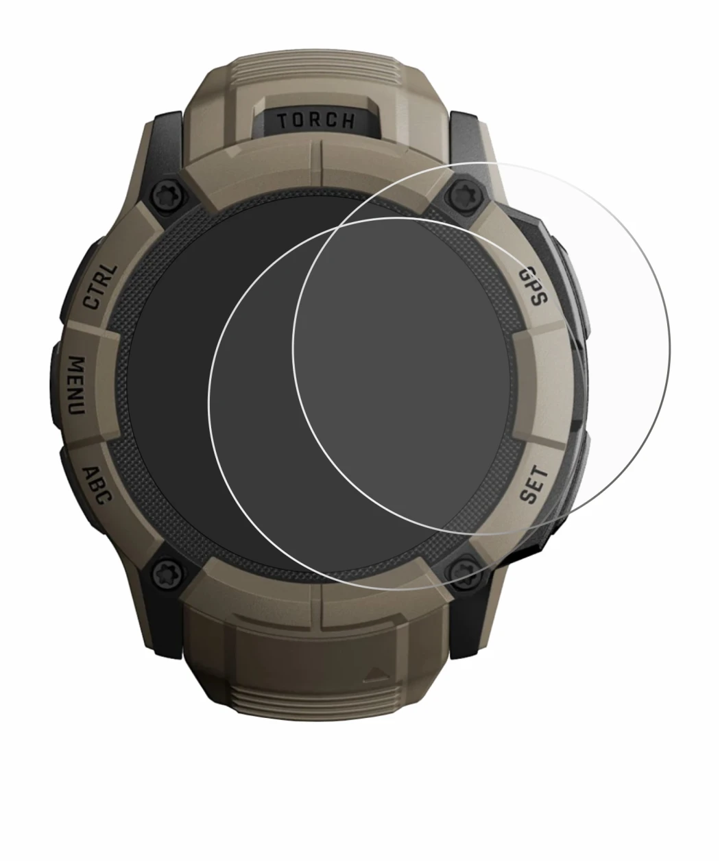 Image de l'appareil Garmin Instinct 2X Solar Tactical Edition avec une grande variété de protections d'écran.