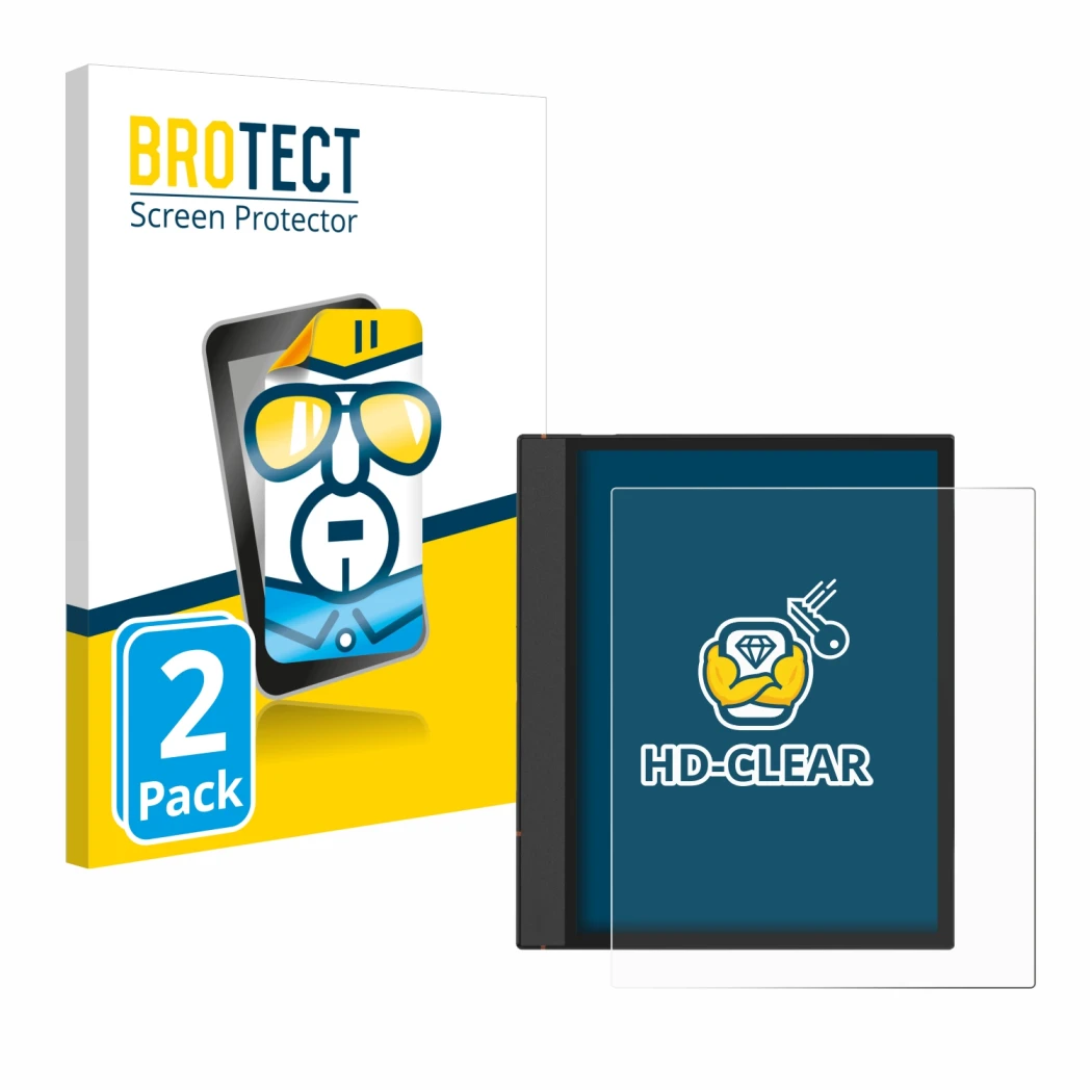 Face avant d’un emballage produit avec le logo de la marque BROTECT. À côté, l’appareil Boox Note Air 4 C est représenté avec