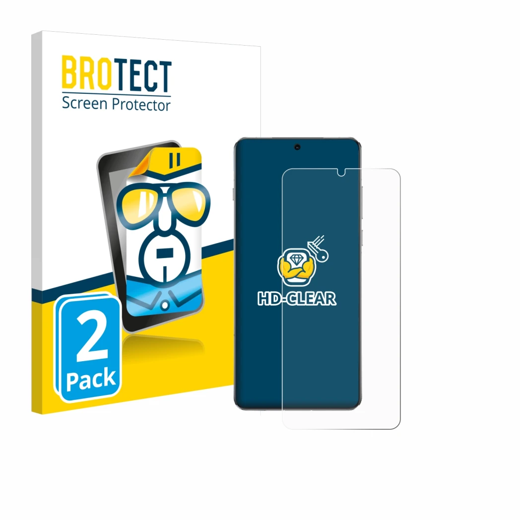 Face avant d’un emballage produit avec le logo de la marque BROTECT. À côté, l’appareil OnePlus 13 est représenté avec la prot