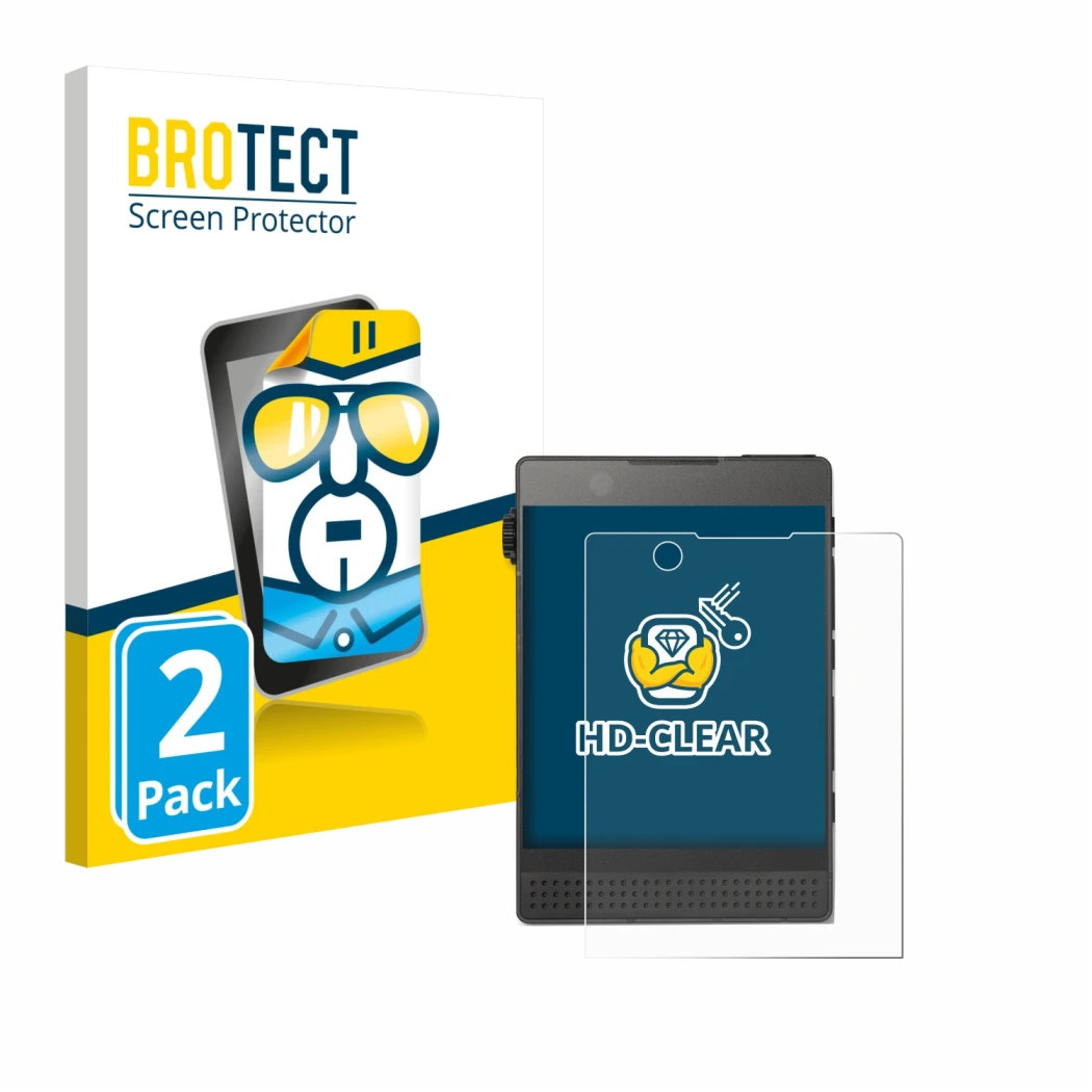 Face avant d’un emballage produit avec le logo de la marque BROTECT. À côté, l’appareil Light Phone 3 est représenté avec la p