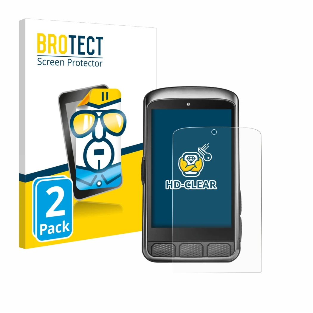 Face avant d’un emballage produit avec le logo de la marque BROTECT. À côté, l’appareil Wahoo Elemnt ACE est représenté avec l