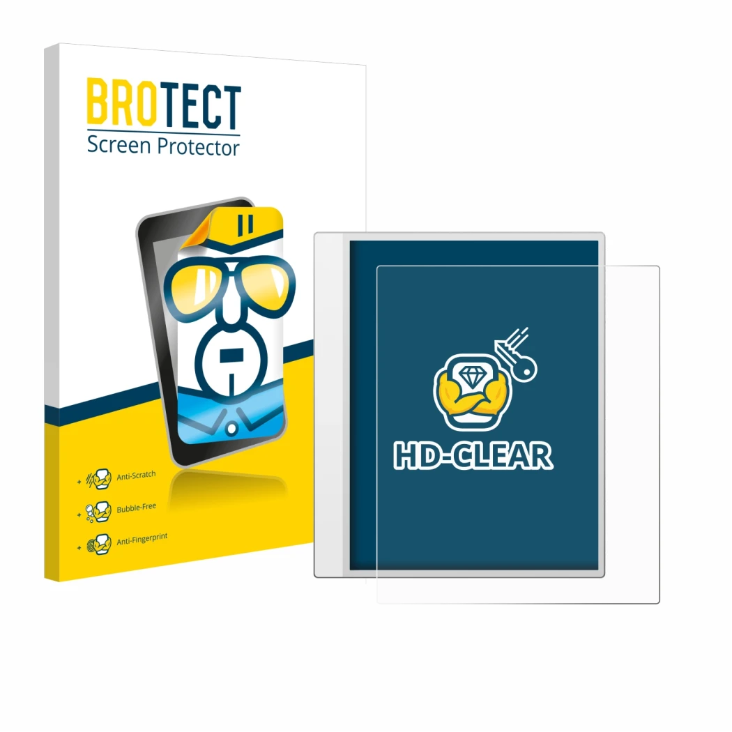 Face avant d’un emballage produit avec le logo de la marque BROTECT. À côté, l’appareil Boox Note Max est représenté avec la p