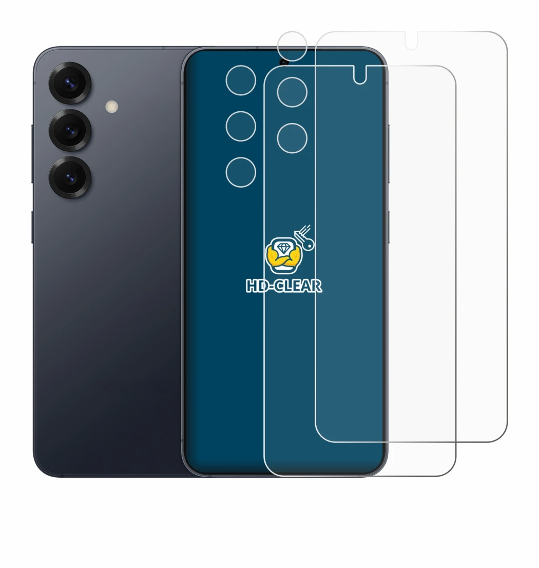 Image de l'appareil Samsung Galaxy S25 (Avant+Caméra) avec une grande variété de protections d'écran.