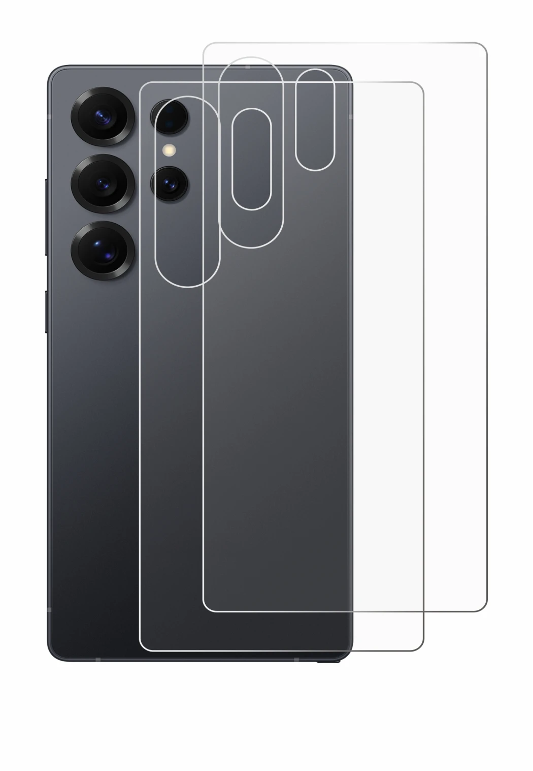 Image de l'appareil Samsung Galaxy S25 Ultra (Arrière) avec une grande variété de protections d'écran.