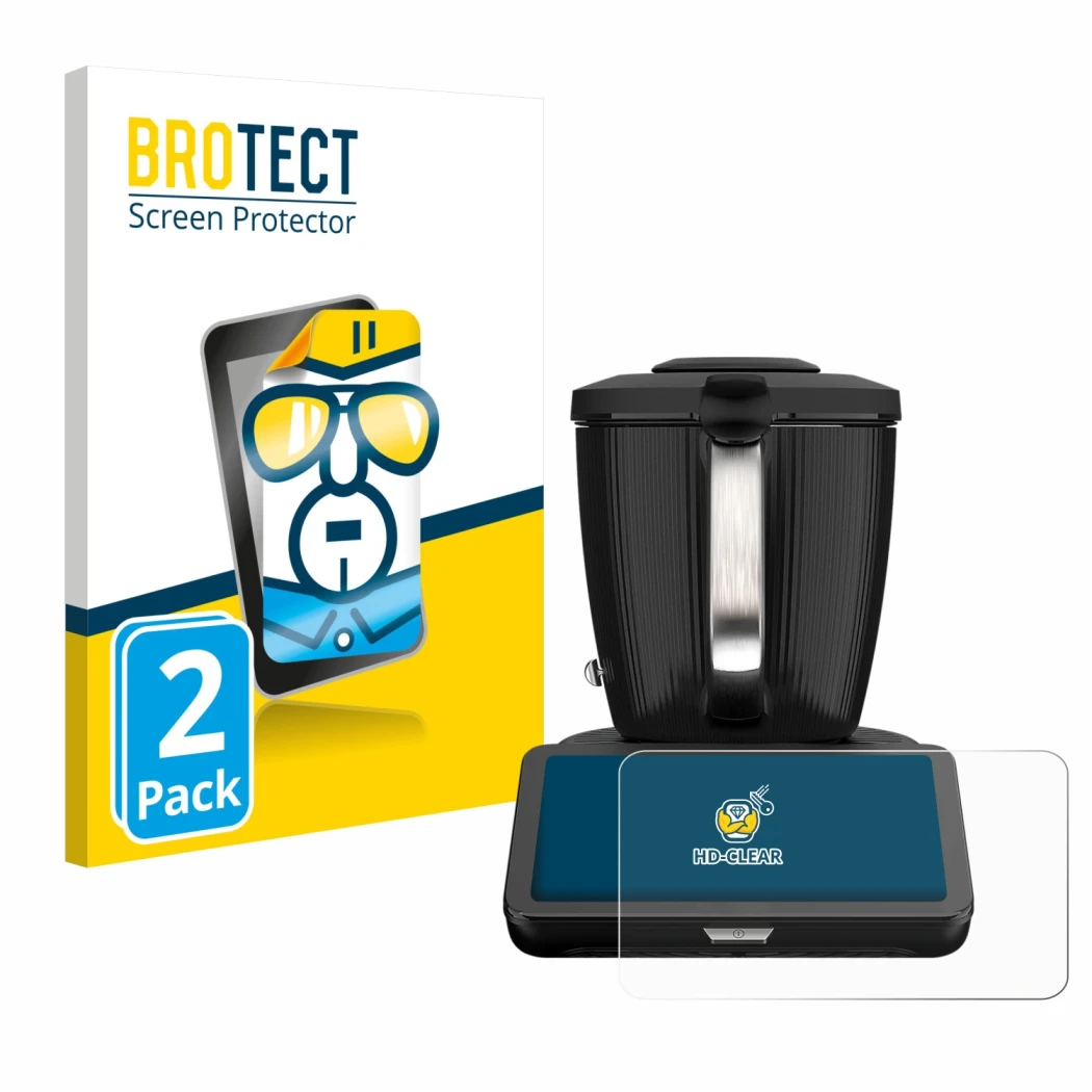 Face avant d’un emballage produit avec le logo de la marque BROTECT. À côté, l’appareil Vorwerk Thermomix TM7 est représenté a