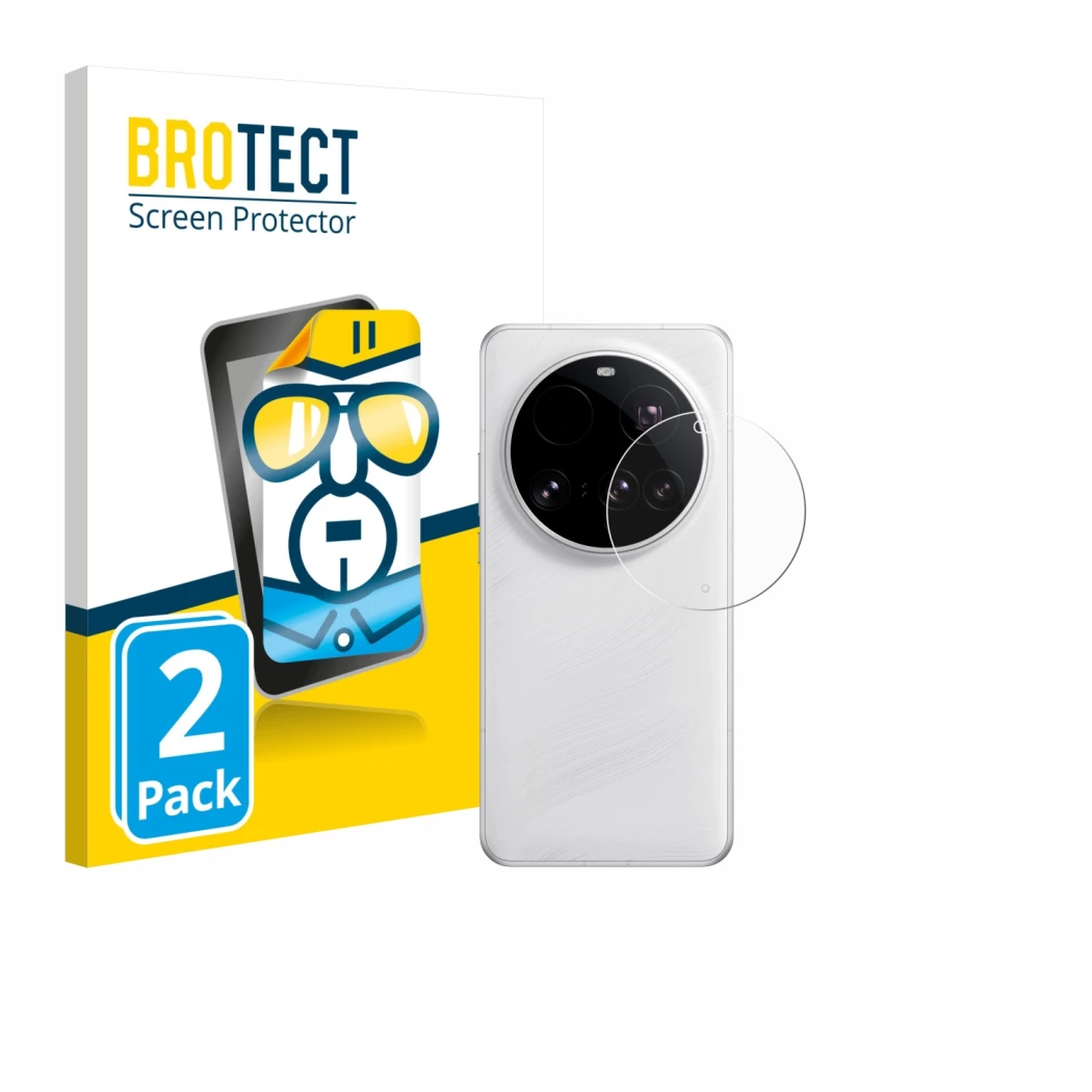 Face avant d’un emballage produit avec le logo de la marque BROTECT. À côté, l’appareil Xiaomi 15 Ultra (Caméra UNIQUEMENT) es