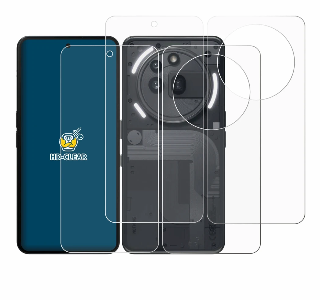 Image de l'appareil Nothing Phone (3a) Pro (Avant+Arrière) avec une grande variété de protections d'écran.