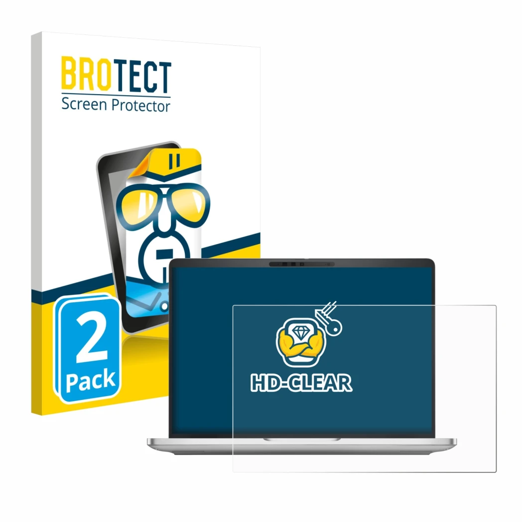 Face avant d’un emballage produit avec le logo de la marque BROTECT. À côté, l’appareil Dell Pro 13 Plus Laptop est représenté