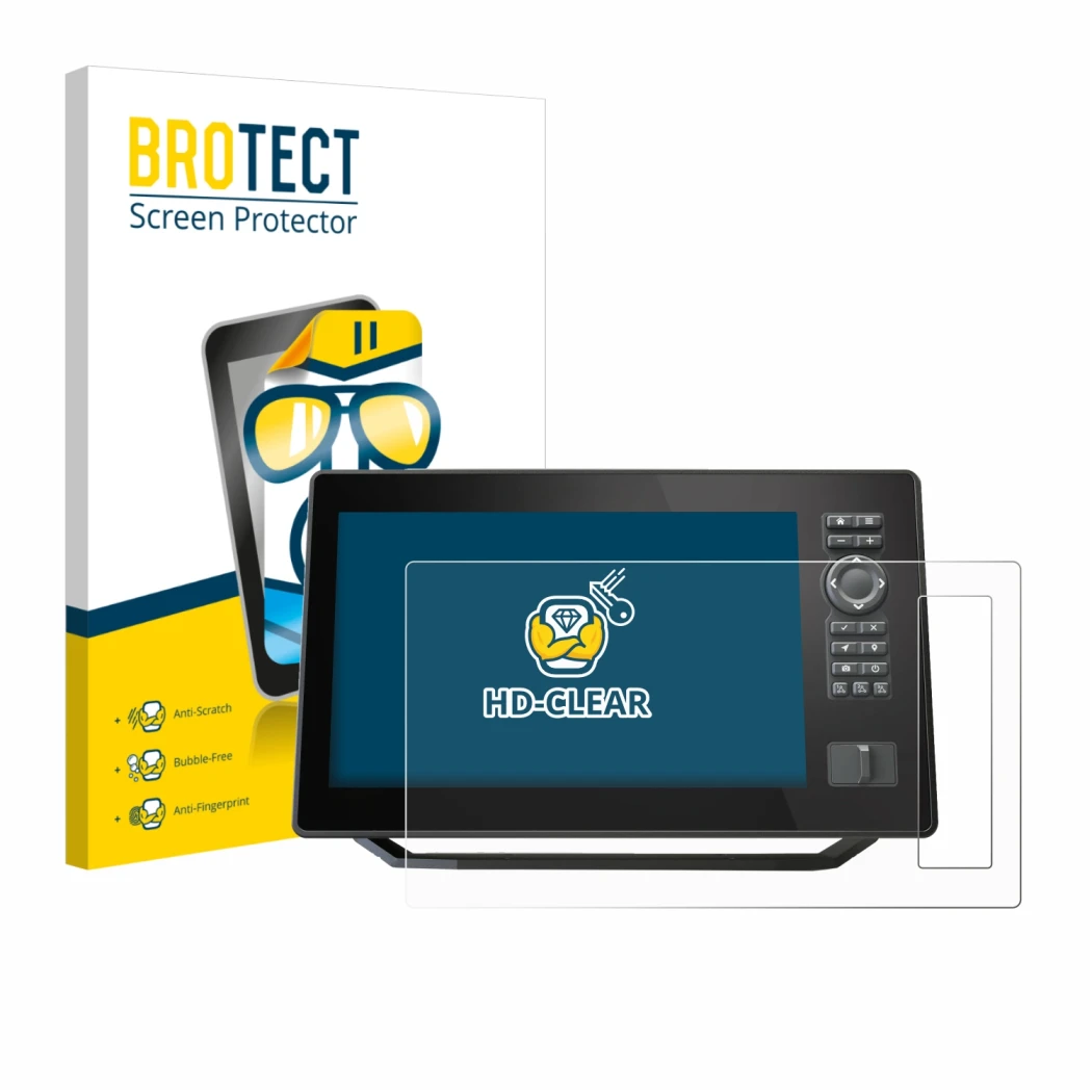 Face avant d’un emballage produit avec le logo de la marque BROTECT. À côté, l’appareil Humminbird Xplore 10 est représenté av