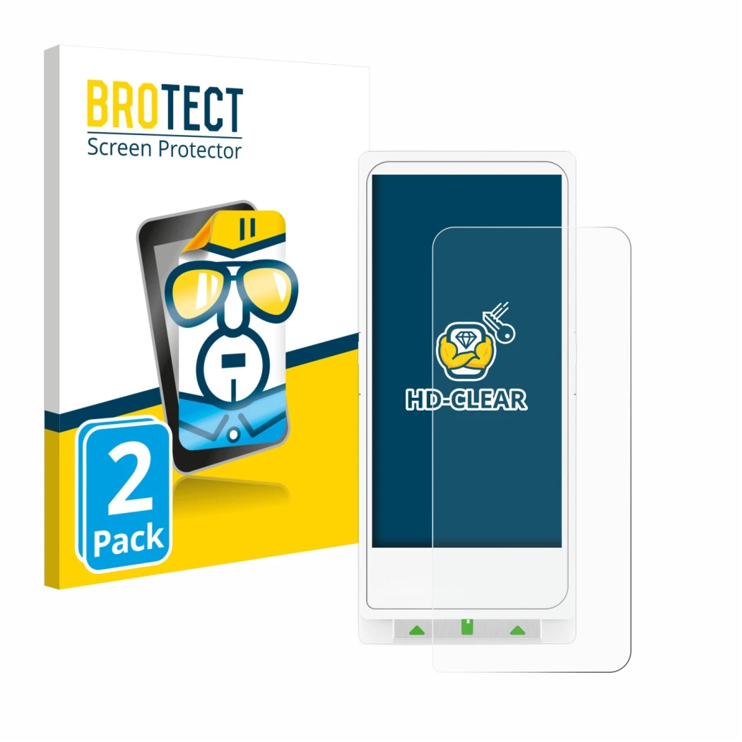 Face avant d’un emballage produit avec le logo de la marque BROTECT. À côté, l’appareil Clover Flex est représenté avec la pro