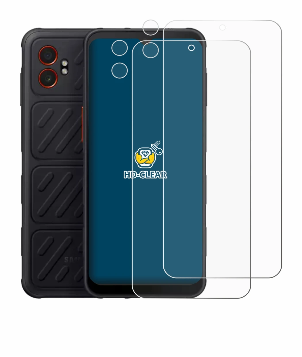 Image de l'appareil Samsung Galaxy XCover 7 Pro (Avant+Caméra) avec une grande variété de protections d'écran.