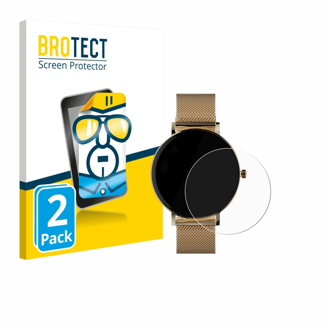 Face avant d’un emballage produit avec le logo de la marque BROTECT. À côté, l’appareil ZenWatch Venice Pro est représenté ave