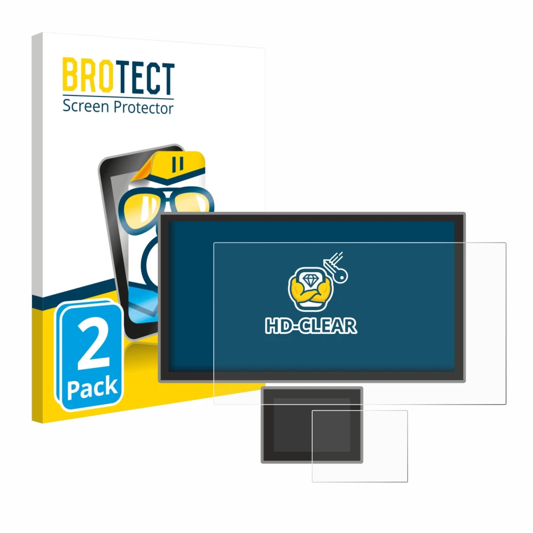 Face avant d’un emballage produit avec le logo de la marque BROTECT. À côté, l’appareil Icom IC-7760 est représenté avec la pr