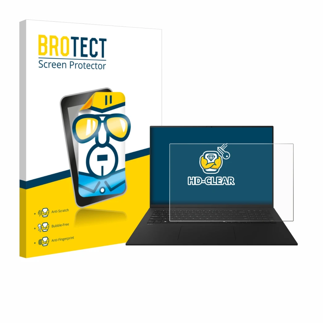 Face avant d’un emballage produit avec le logo de la marque BROTECT. À côté, l’appareil LG gram 17