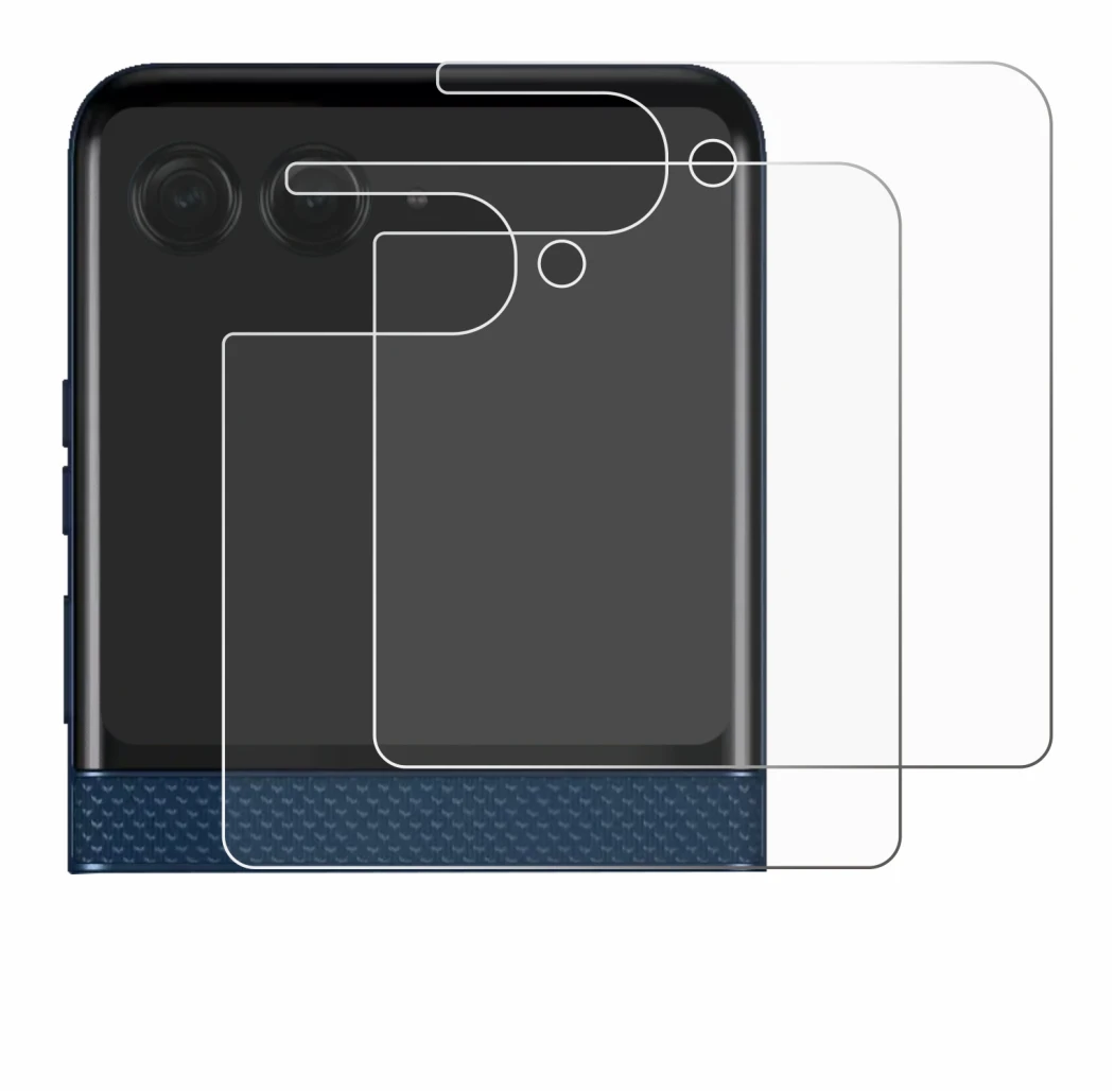 Image de l'appareil Motorola Razr 60 (Affichage arrière) avec une grande variété de protections d'écran.