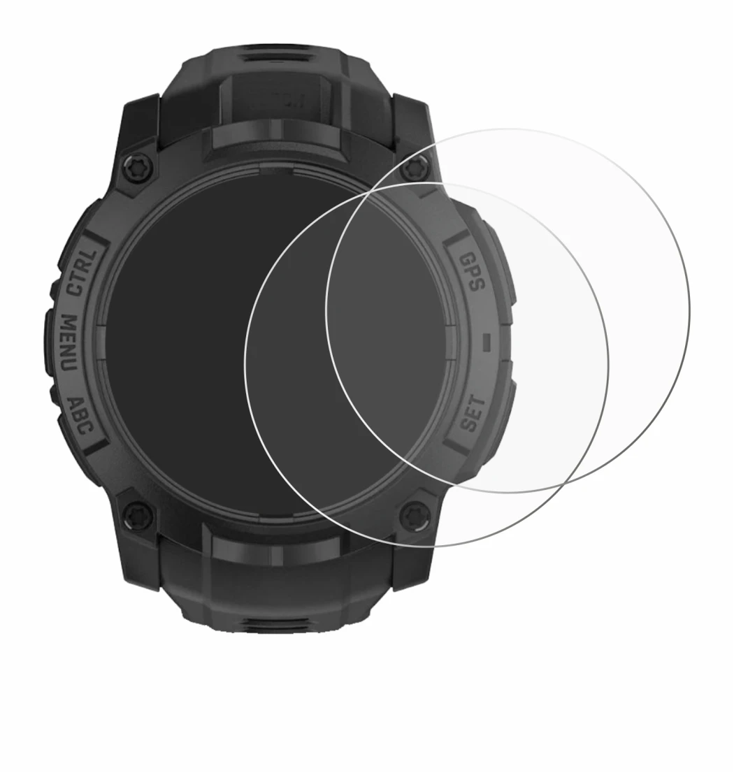 Image de l'appareil Garmin Instinct 3 Solar Tactical Edition (50 mm) avec une grande variété de protections d'écran.