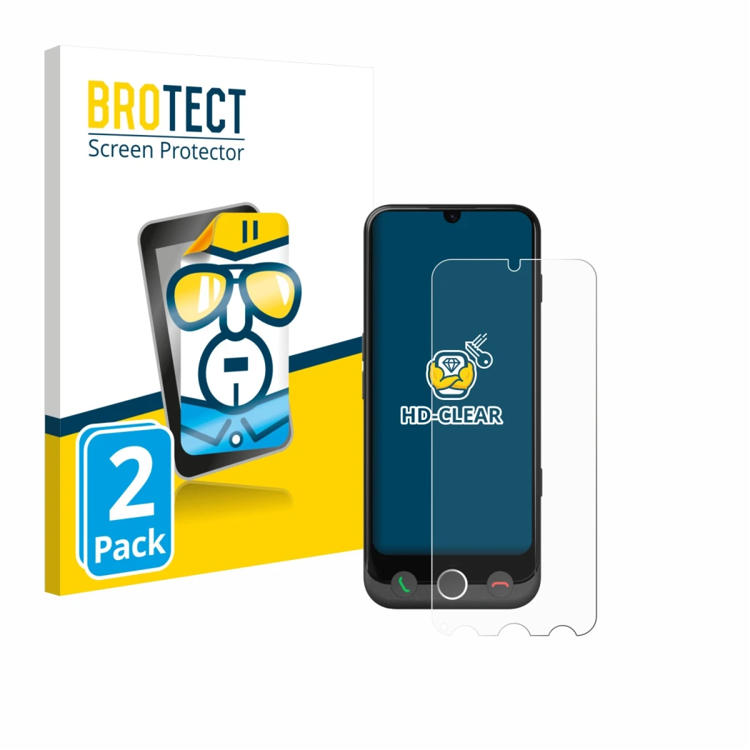 Face avant d’un emballage produit avec le logo de la marque BROTECT. À côté, l’appareil Doro Aurora A30 est représenté avec la