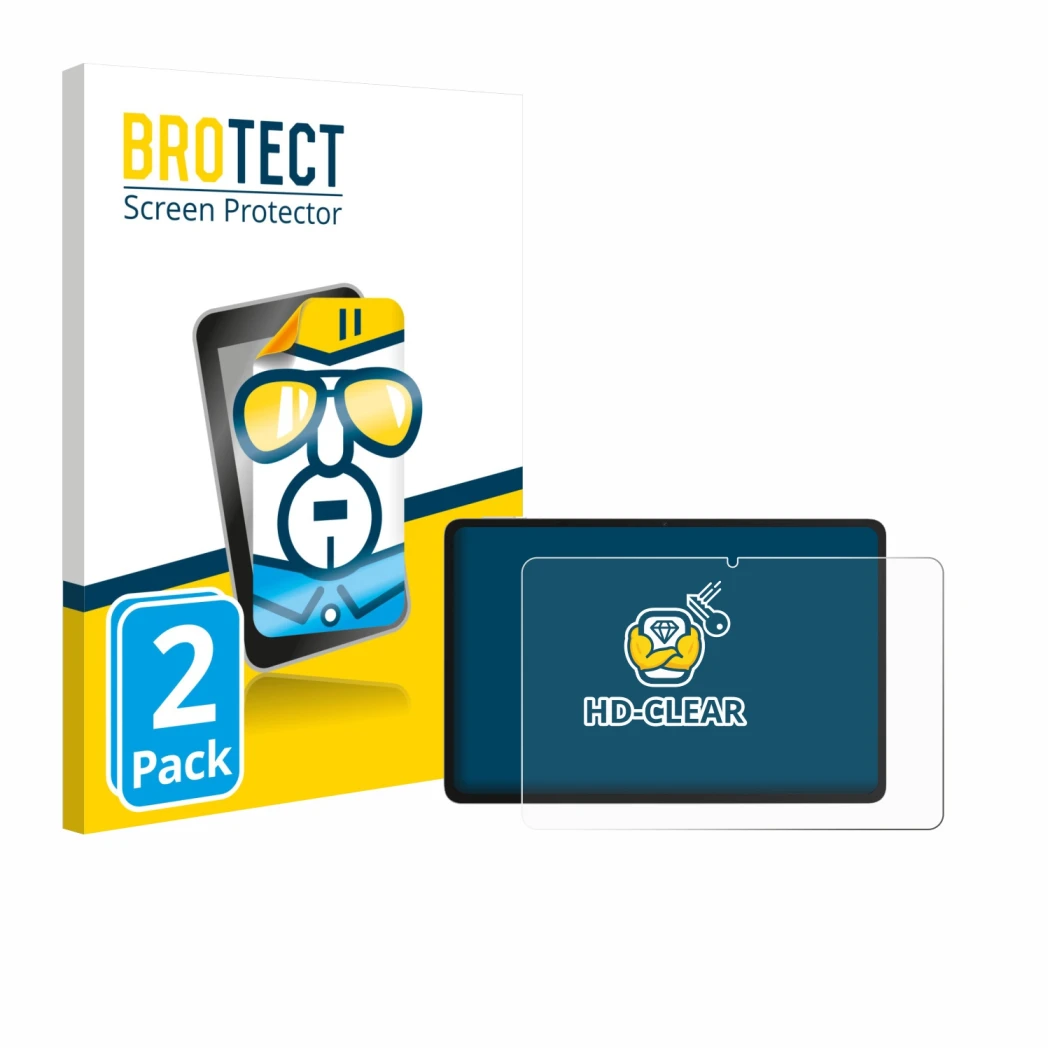 Face avant d’un emballage produit avec le logo de la marque BROTECT. À côté, l’appareil Honor Pad 10 est représenté avec la pr
