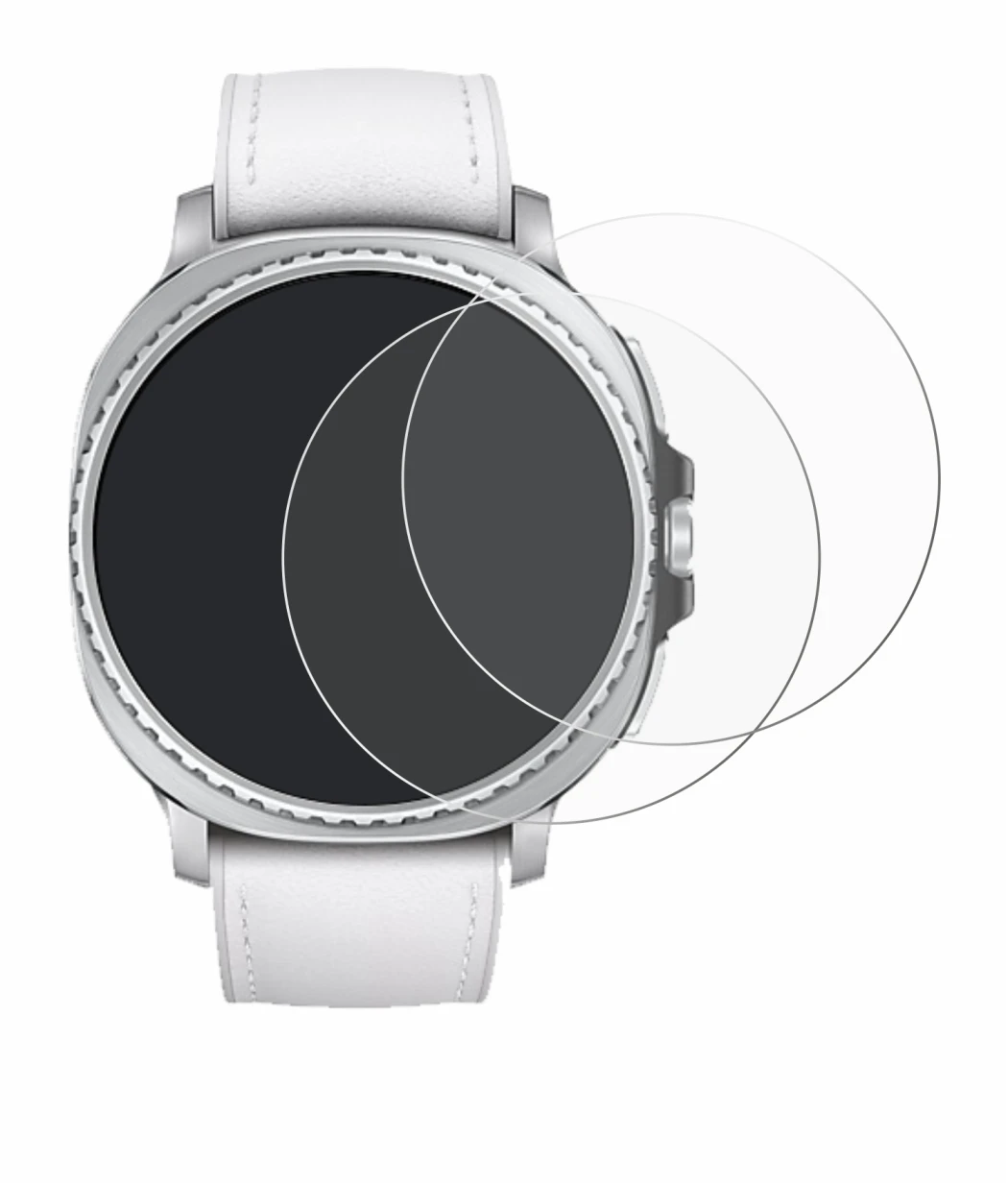 Image de l'appareil Samsung Galaxy Watch 8 Classic (46 mm) avec une grande variété de protections d'écran.