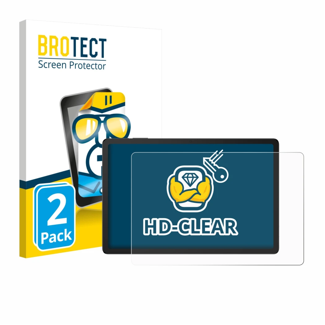 Face avant d’un emballage produit avec le logo de la marque BROTECT. À côté, l’appareil Doogee Tab G6 Plus est représenté avec