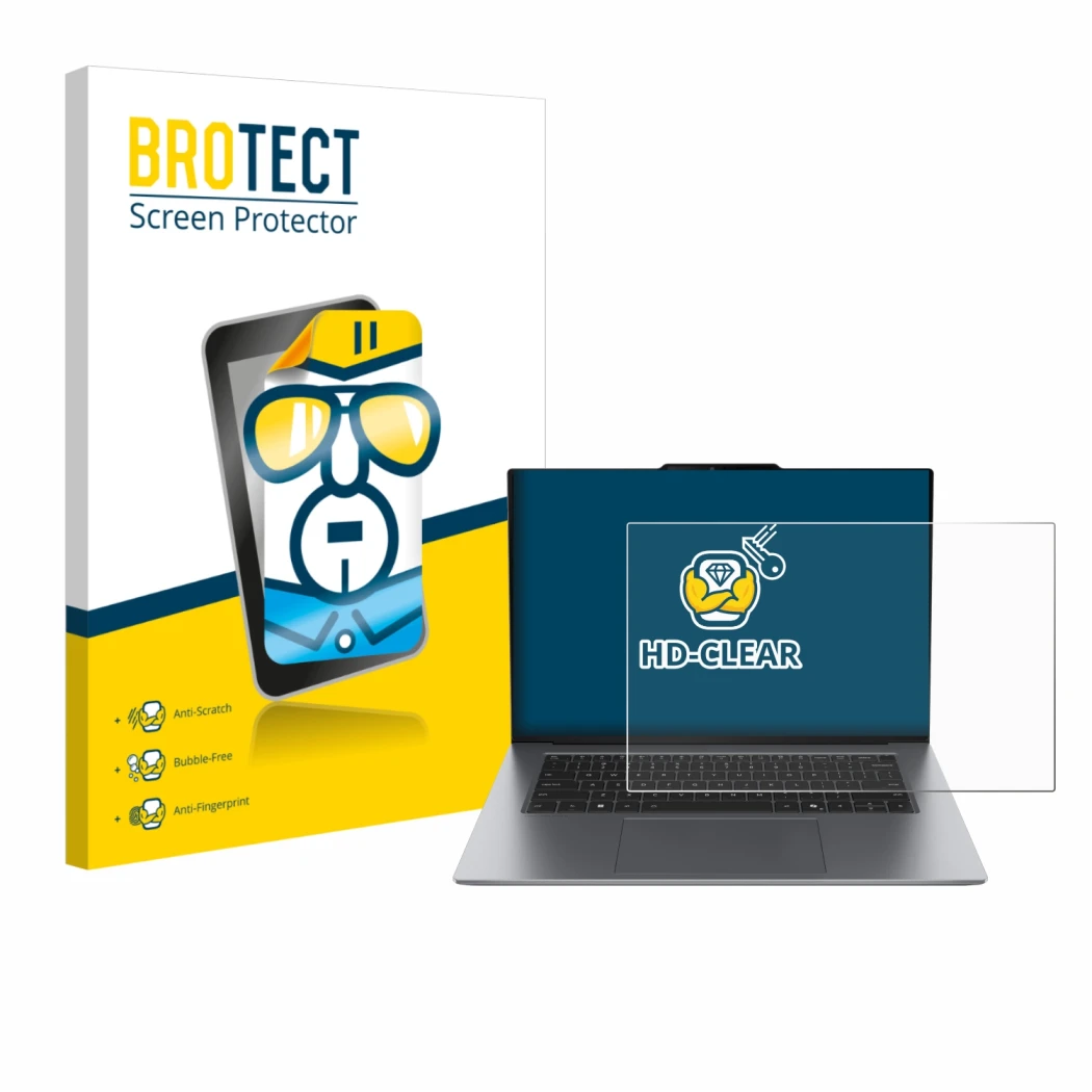 Face avant d’un emballage produit avec le logo de la marque BROTECT. À côté, l’appareil Lenovo ThinkPad X9 15 G1 est représent