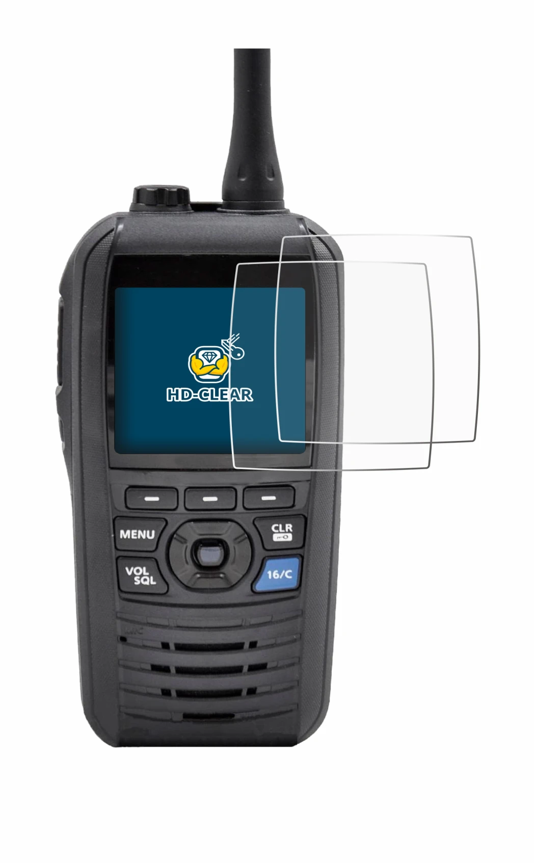 Image de l'appareil Icom IC-M94D avec une grande variété de protections d'écran.