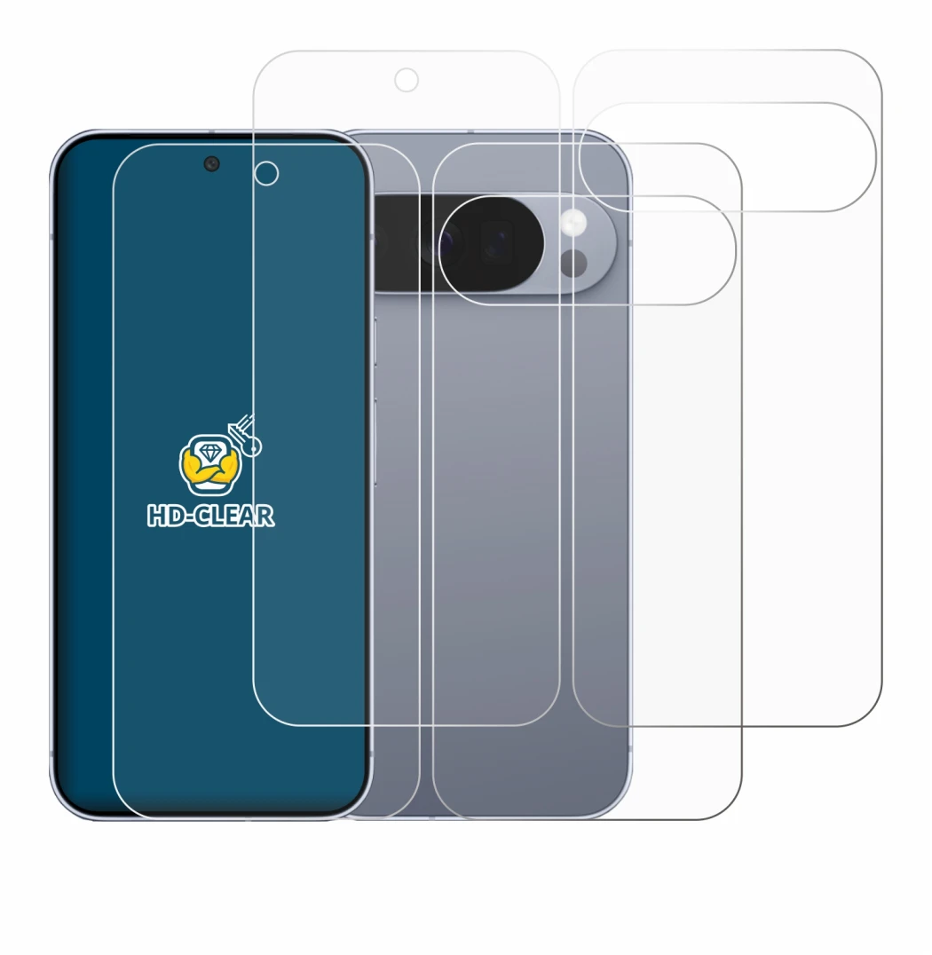 Image de l'appareil Google Pixel 10 Pro (Avant+Arrière) avec une grande variété de protections d'écran.