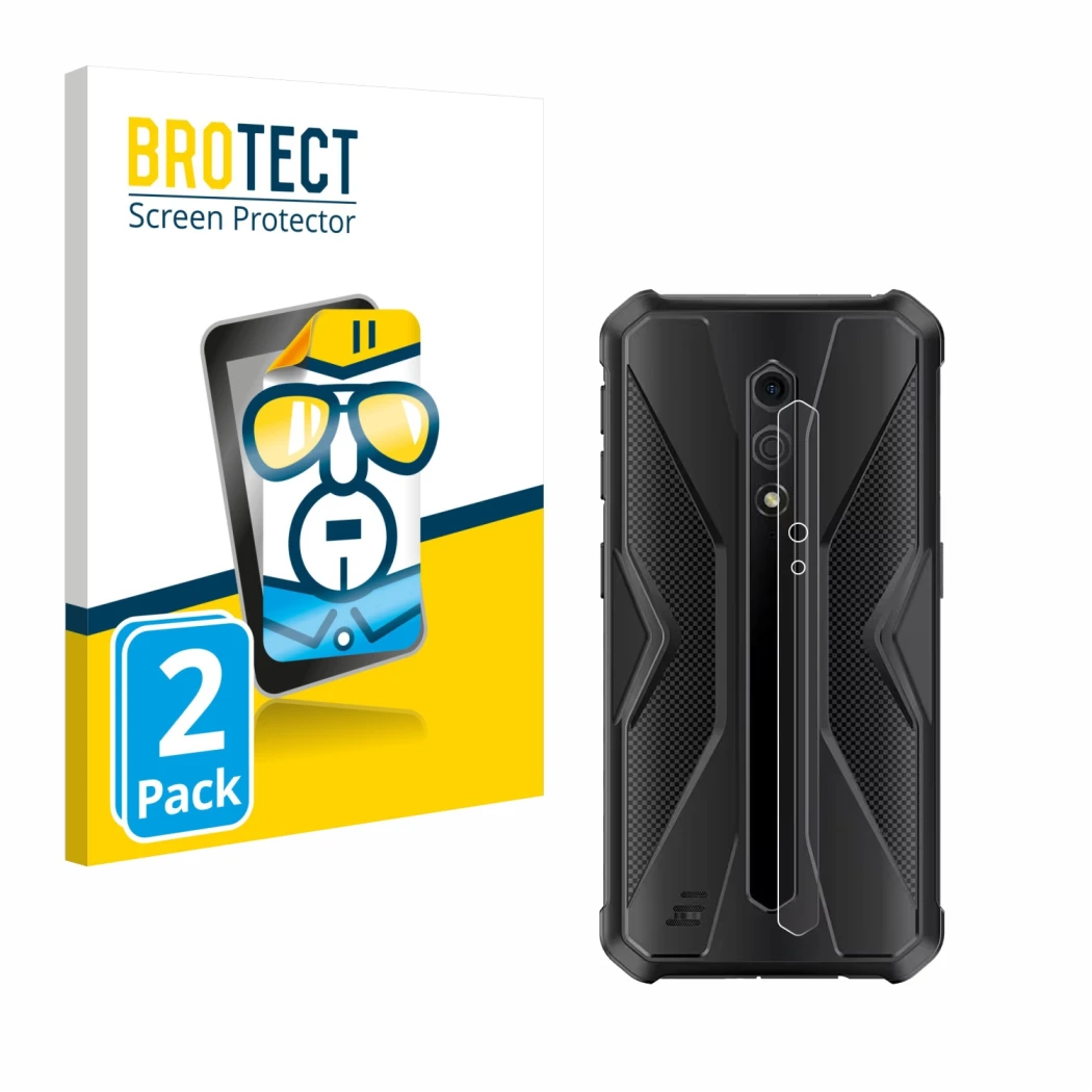 Face avant d’un emballage produit avec le logo de la marque BROTECT. À côté, l’appareil Ulefone Armor X12 Pro (Caméra UNIQUEME