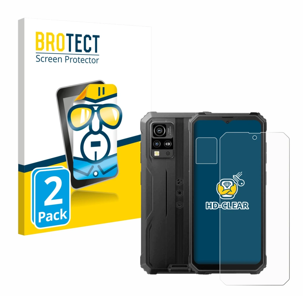 Face avant d’un emballage produit avec le logo de la marque BROTECT. À côté, l’appareil Blackview BV4800 SE (Avant+Caméra) est