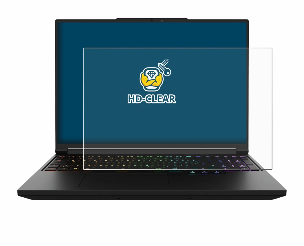 Image de l'appareil XMG Pro 16 avec une grande variété de protections d'écran.