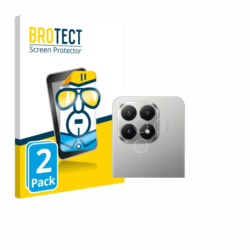 Face avant d’un emballage produit avec le logo de la marque BROTECT. À côté, l’appareil Xiaomi 15T (Caméra UNIQUEMENT) est rep