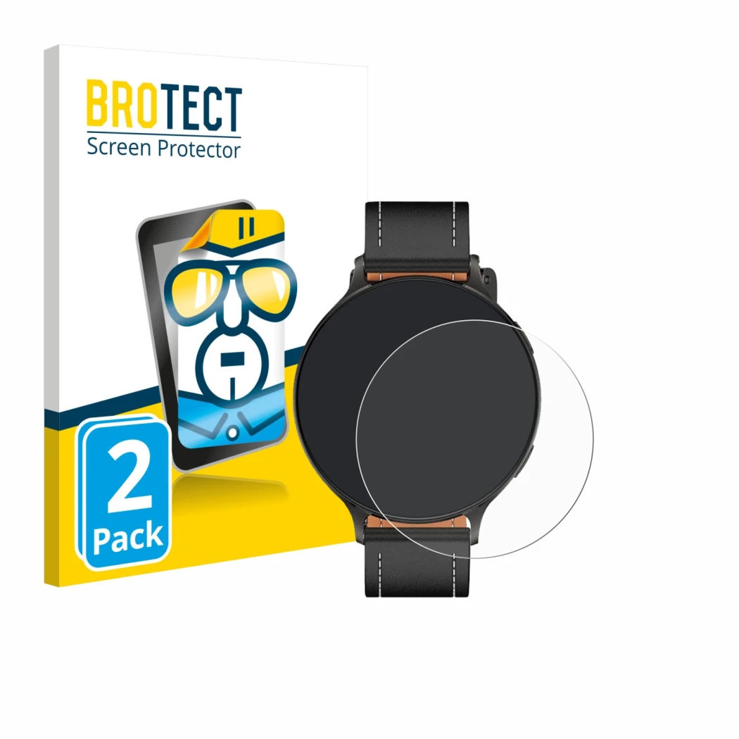 Face avant d’un emballage produit avec le logo de la marque BROTECT. À côté, l’appareil Pireware Nano Smartwatch est représent