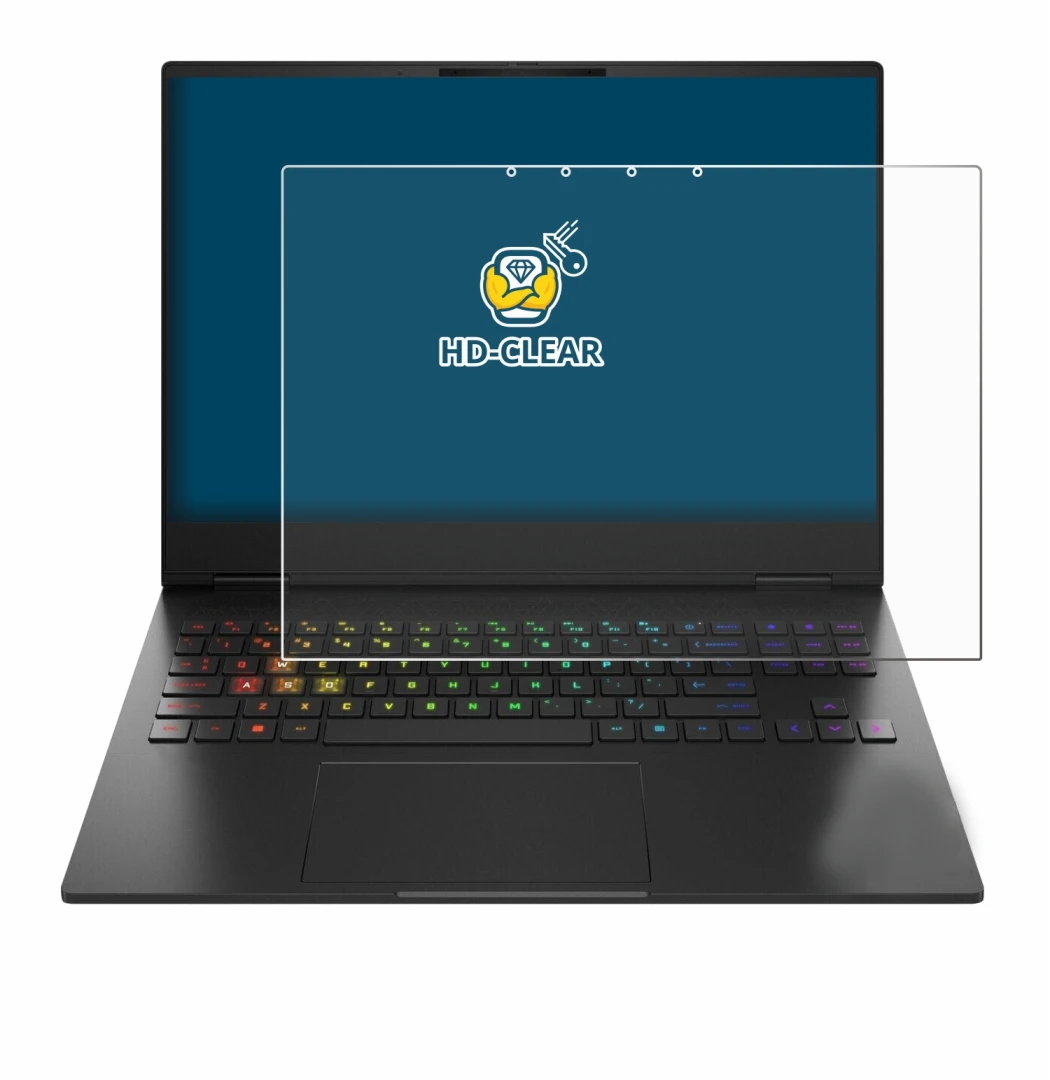 Image de l'appareil HP Omen Transcend 16-u1000nl avec une grande variété de protections d'écran.