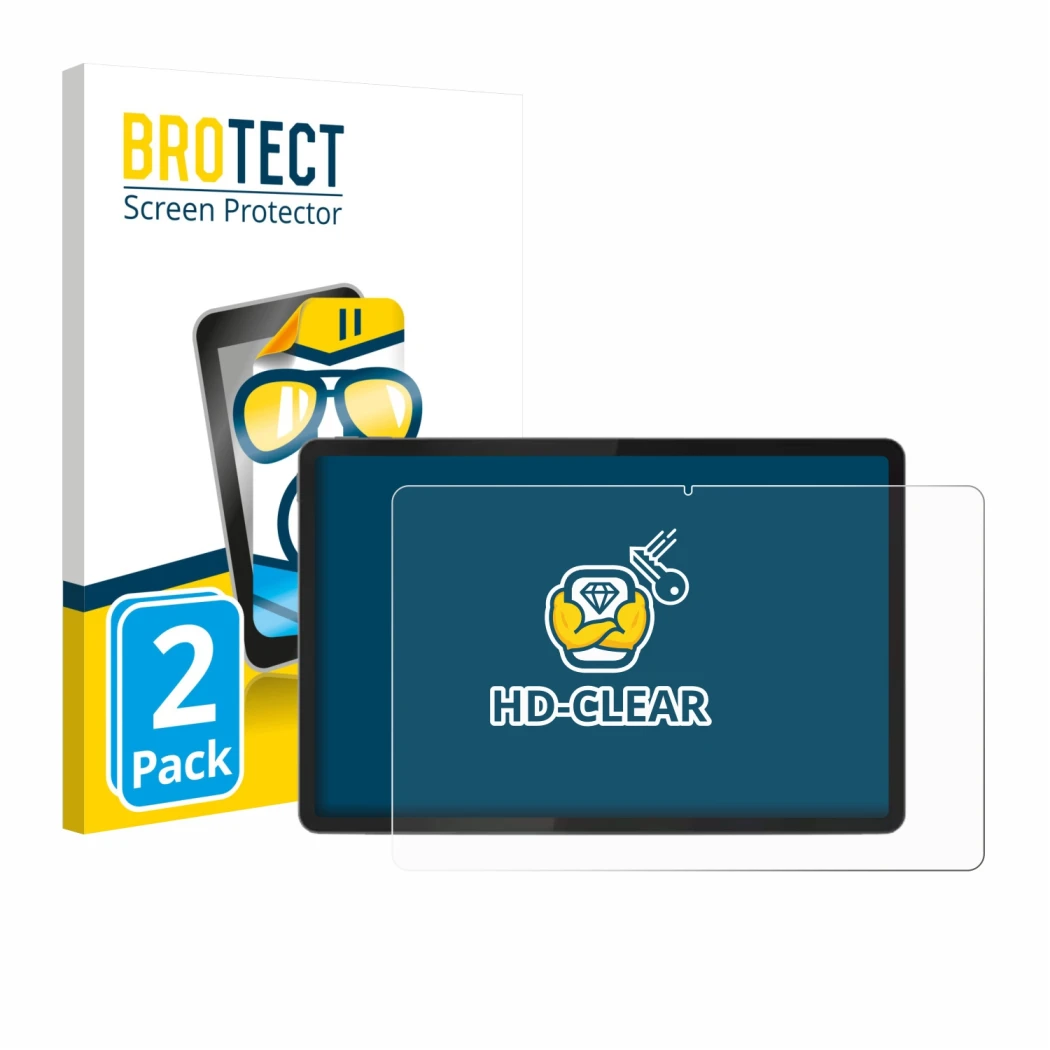 Face avant d’un emballage produit avec le logo de la marque BROTECT. À côté, l’appareil Lenovo Tab K11 (2e Gen.) est représent