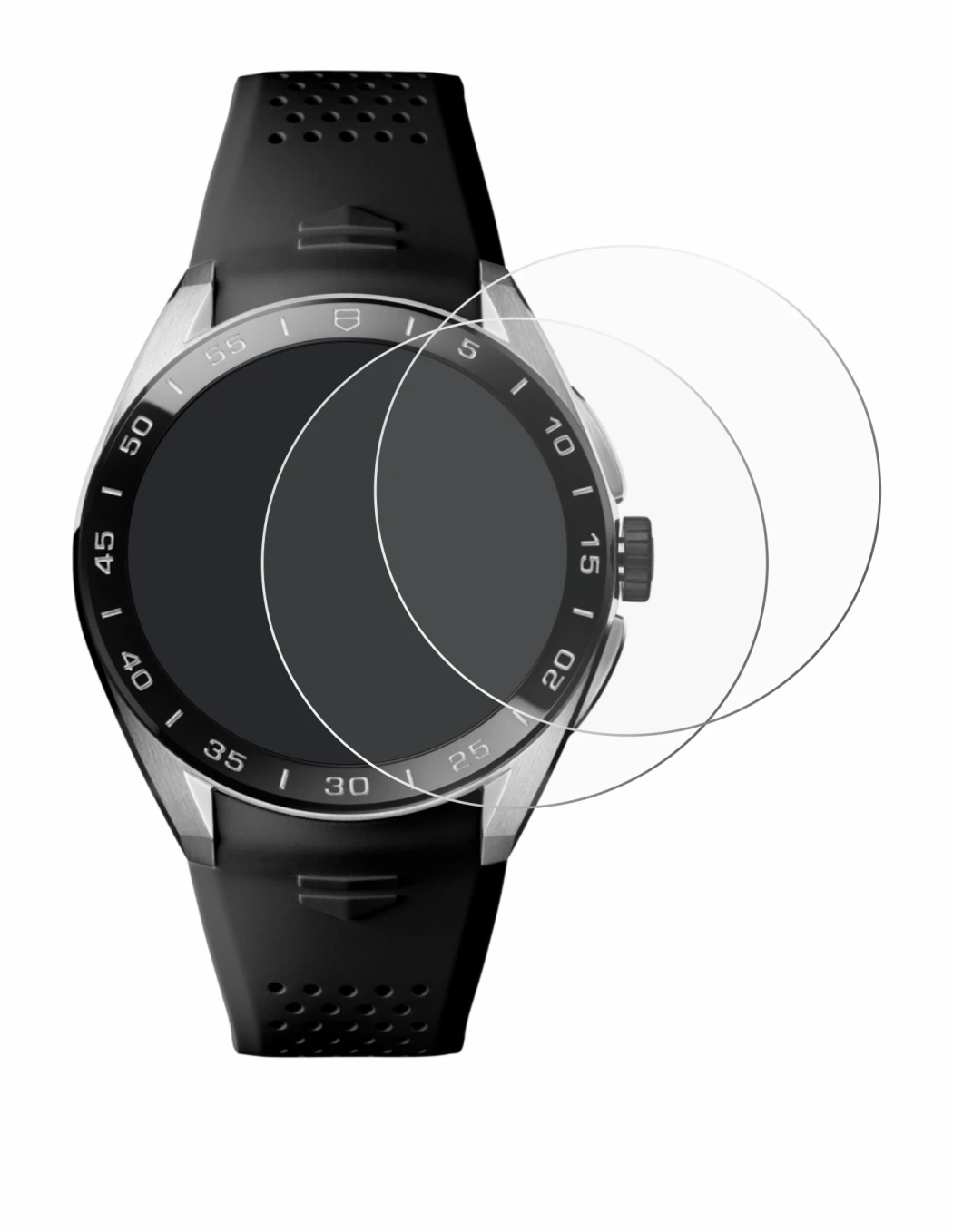 Image de l'appareil TAG Heuer Connected Calibre E5 (45 mm) avec une grande variété de protections d'écran.