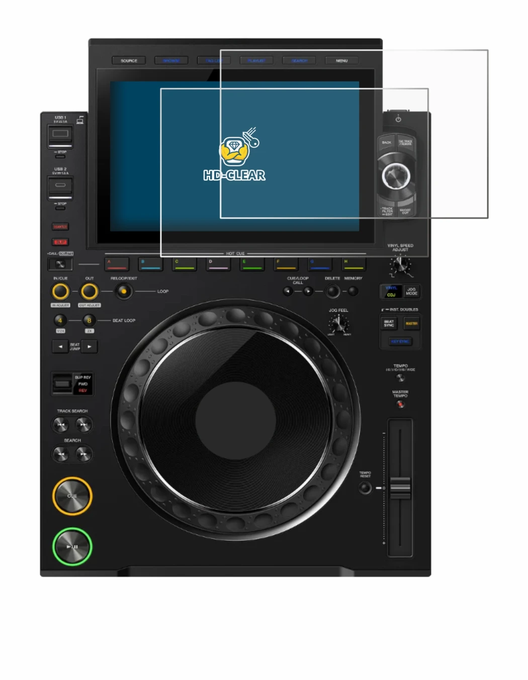 Image de l'appareil Pioneer CDJ 3000X avec une grande variété de protections d'écran.