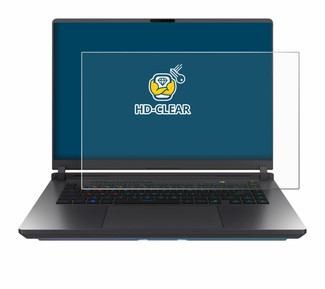 Image de l'appareil ASUS ROG Strix G16 2025 avec une grande variété de protections d'écran.