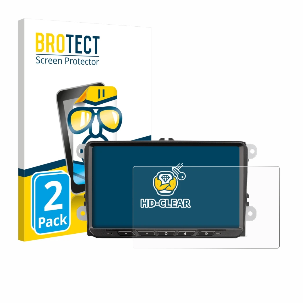 Face avant d’un emballage produit avec le logo de la marque BROTECT. À côté, l’appareil Zenec Z-E2065 est représenté avec la p