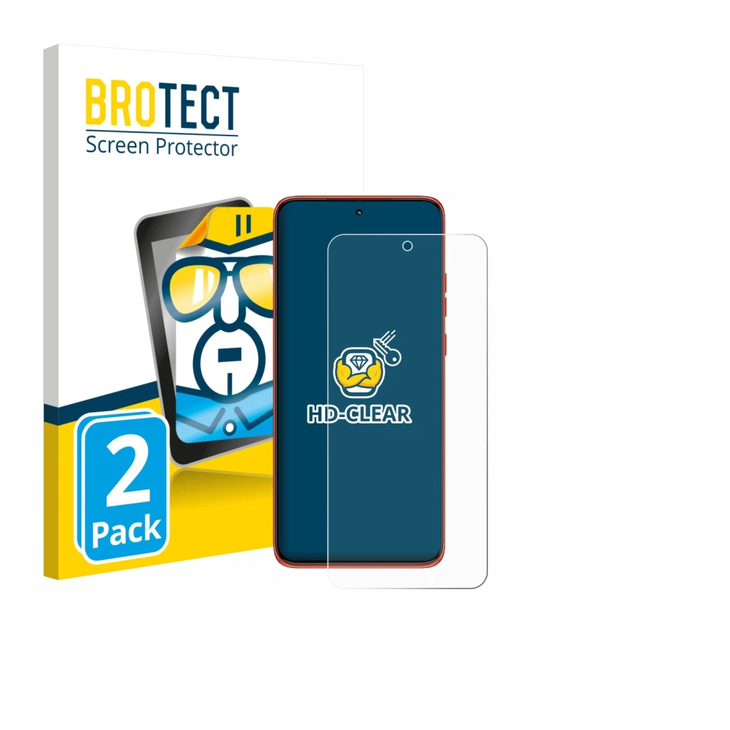 Face avant d’un emballage produit avec le logo de la marque BROTECT. À côté, l’appareil Motorola Edge 60 Neo est représenté av