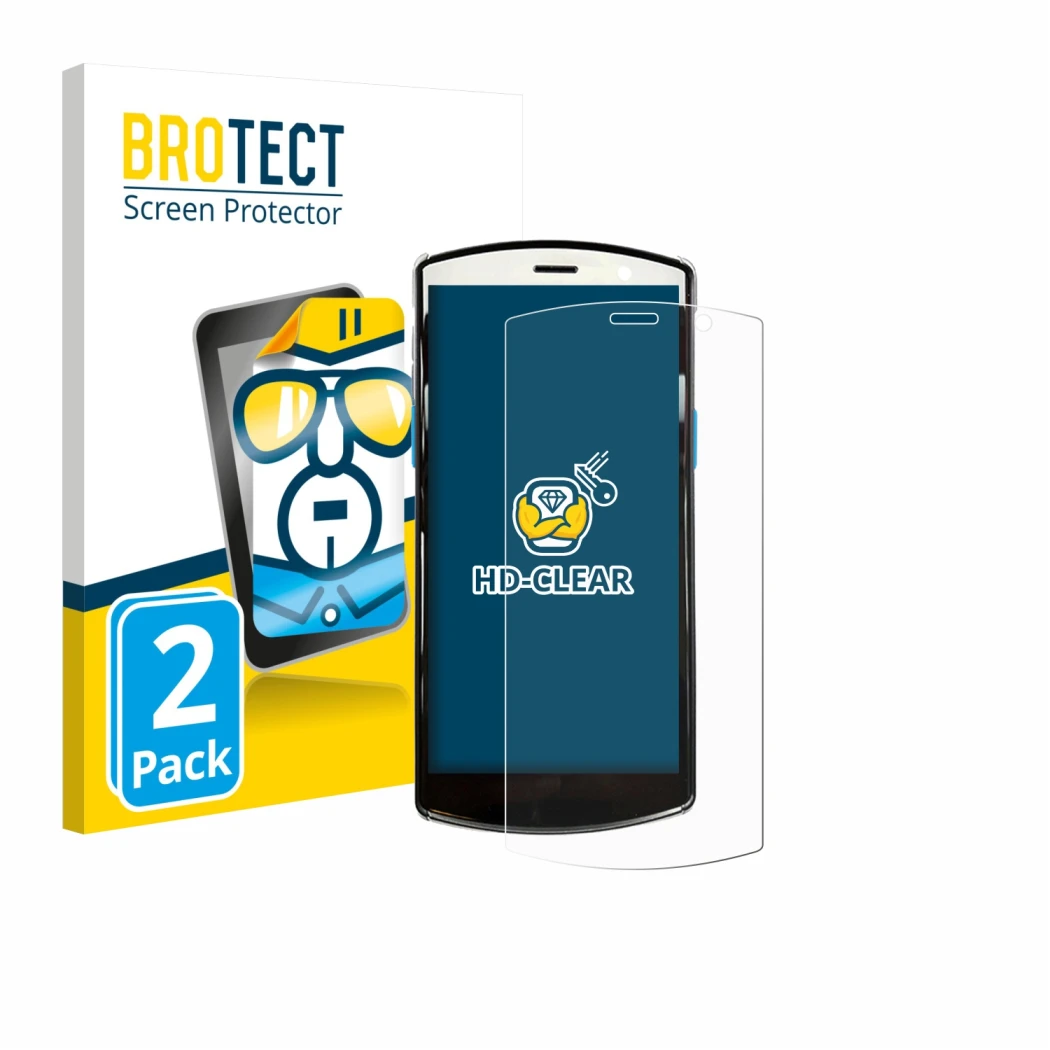 Face avant d’un emballage produit avec le logo de la marque BROTECT. À côté, l’appareil Unitech EA510 est représenté avec la p