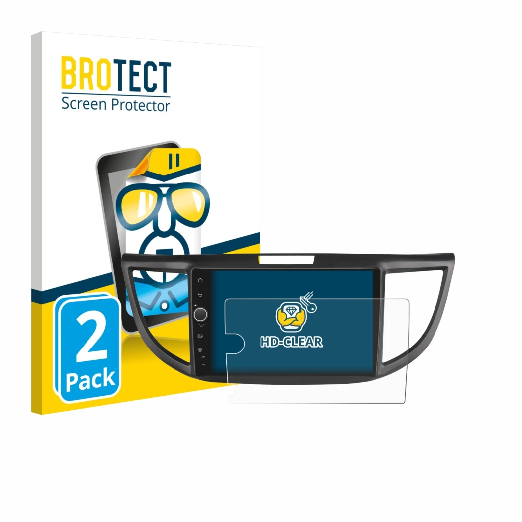 Face avant d’un emballage produit avec le logo de la marque BROTECT. À côté, l’appareil Joying Car Radio 9