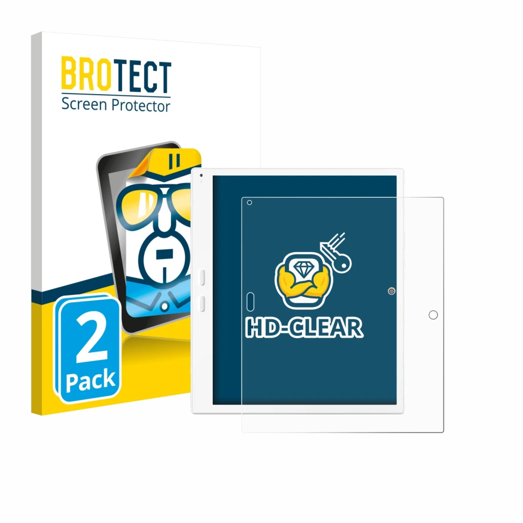 Face avant d’un emballage produit avec le logo de la marque BROTECT. À côté, l’appareil Bigme B10 10.3