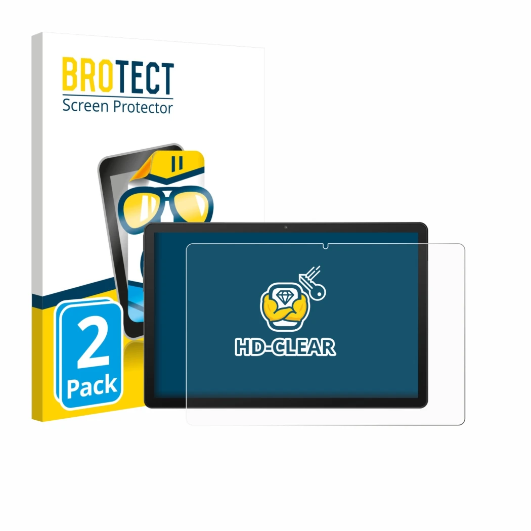 Face avant d’un emballage produit avec le logo de la marque BROTECT. À côté, l’appareil Sunmi CPad 11