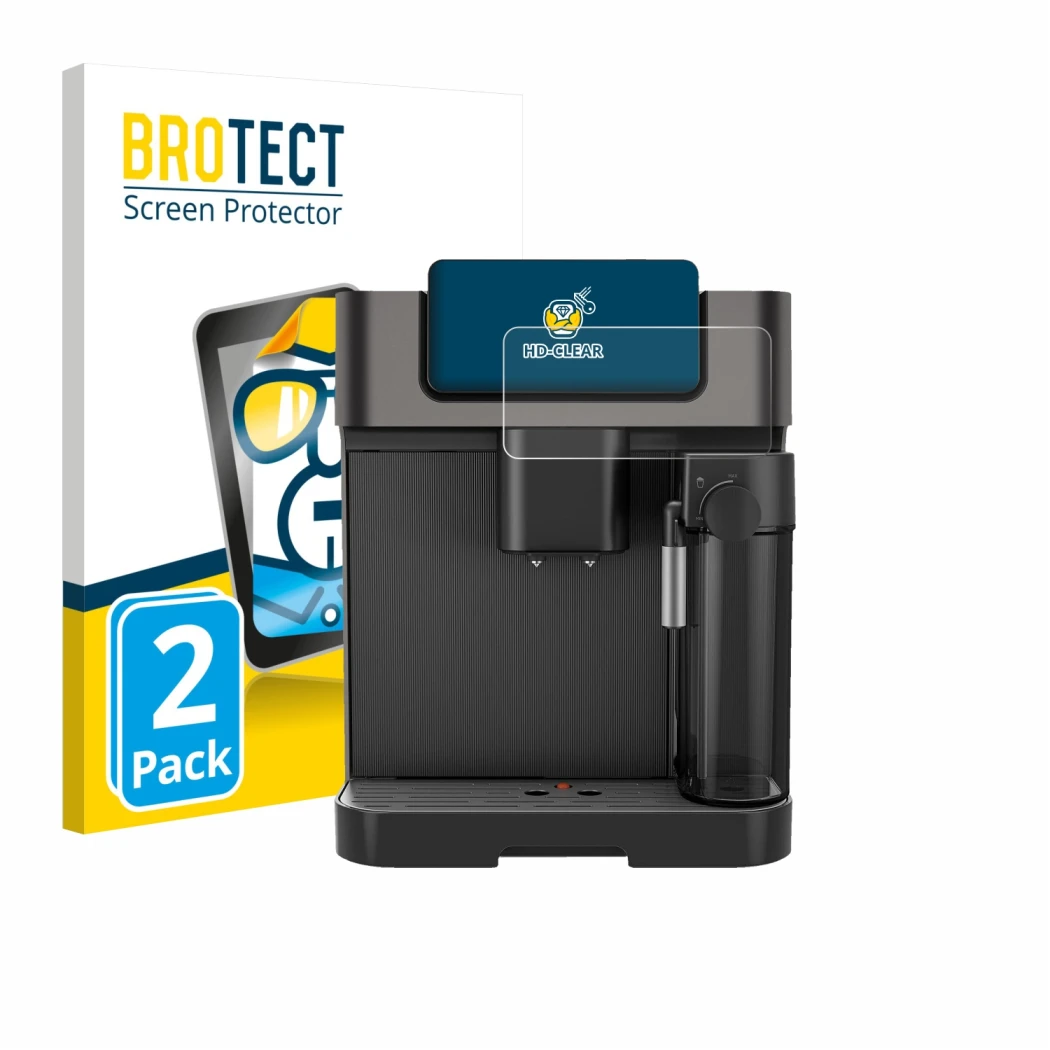 Face avant d’un emballage produit avec le logo de la marque BROTECT. À côté, l’appareil Grundig KVA 7230 est représenté avec l