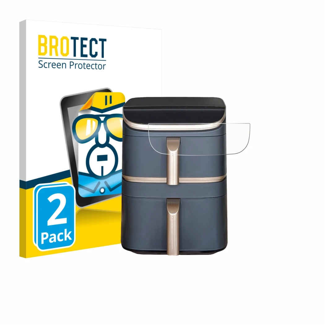 Face avant d’un emballage produit avec le logo de la marque BROTECT. À côté, l’appareil Cosori Turbo Tower Pro est représenté 