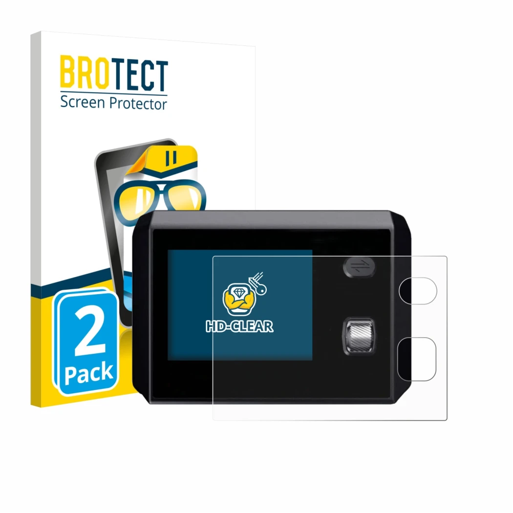 Face avant d’un emballage produit avec le logo de la marque BROTECT. À côté, l’appareil SkyRC MC5000 est représenté avec la pr