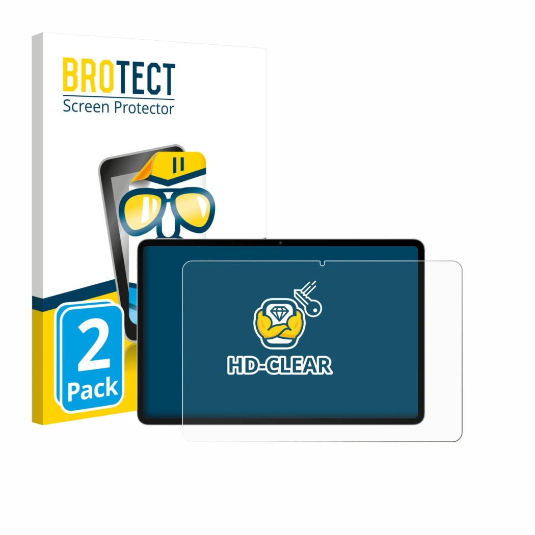 Face avant d’un emballage produit avec le logo de la marque BROTECT. À côté, l’appareil Blackview Oscal Elite 1 12.1