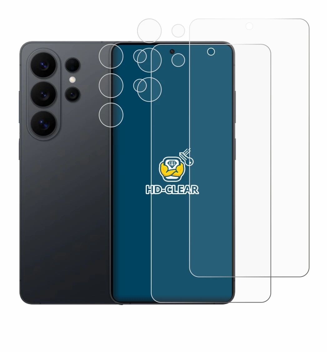 Image de l'appareil Samsung Galaxy S26 Ultra (Avant+Caméra) avec une grande variété de protections d'écran.